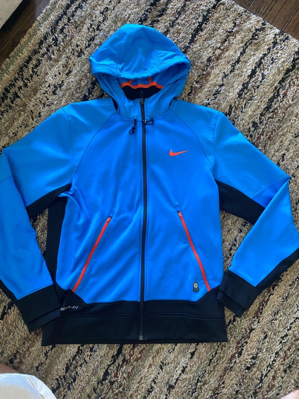 Nike Bright Blue Hooded Zip Jacket with Orange Accents